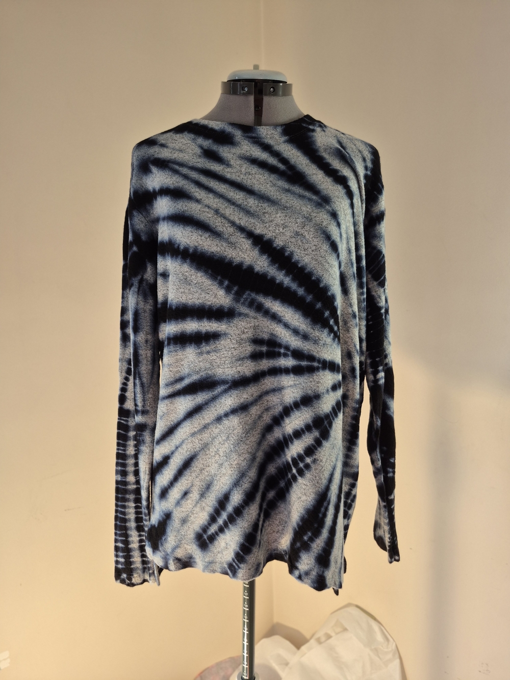 Anthropologie Long-Sleeve Tie-Dye Tee in Navy and White